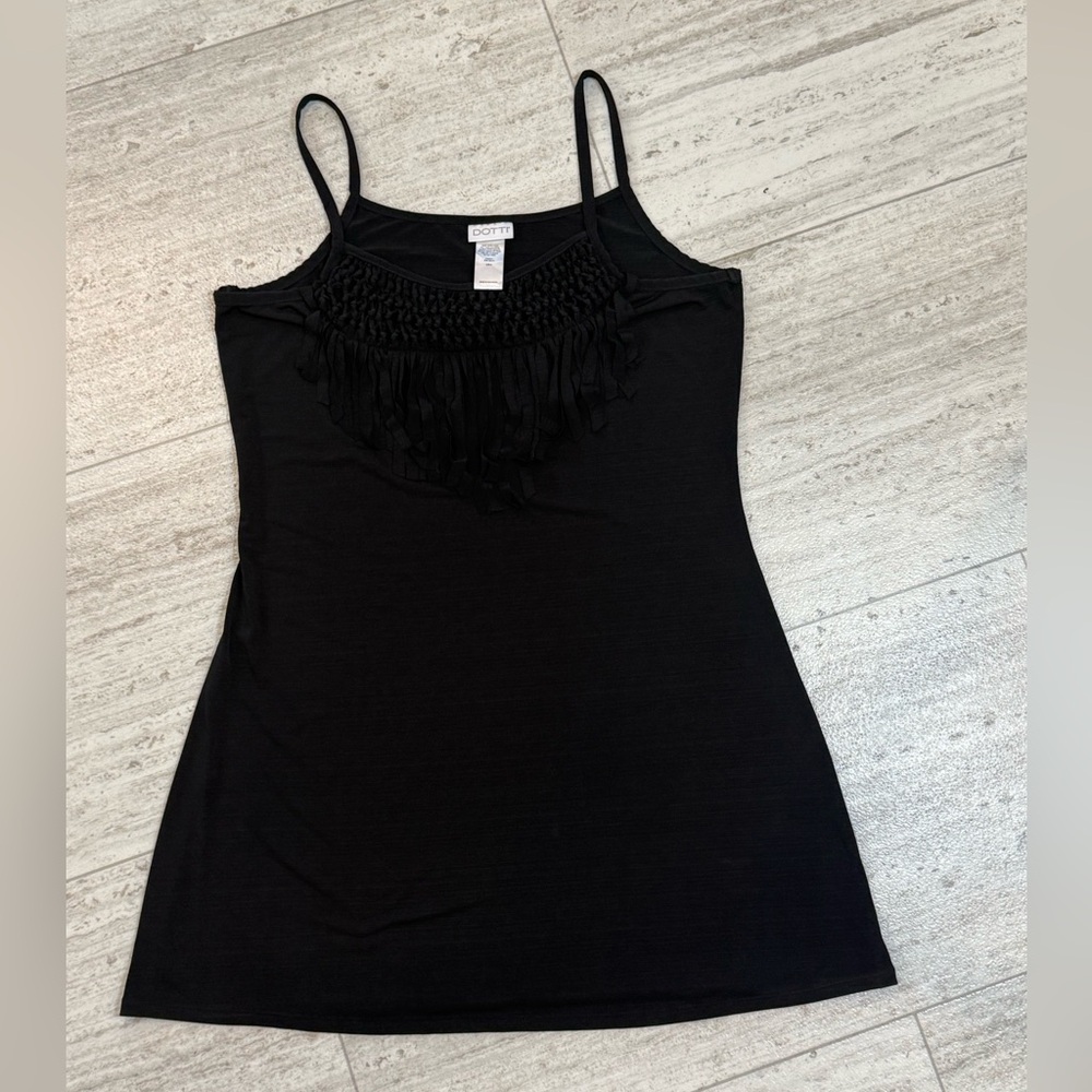 Dotti Black Smocked Fringe Cami Tank